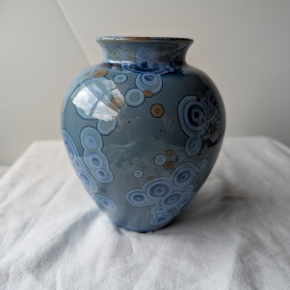Manka John Mankameyer Handmade Studio Pottery Blue Crystalline Glaze Vase - Picture 2 of 9